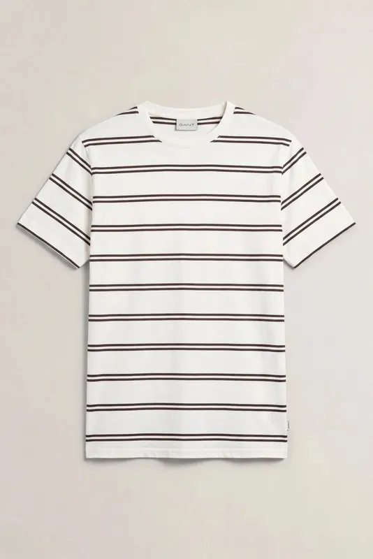 Gant Z Bawełny Pima T-Shirt Męski W Paski Kremowy