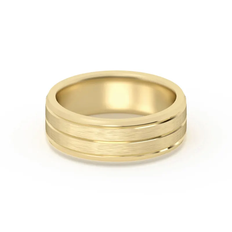 Klasyczna Beveled Comfort Fit Satenowa Męska Obrączka Ślubna 585 Żółte Złoto (14K) 6 MM