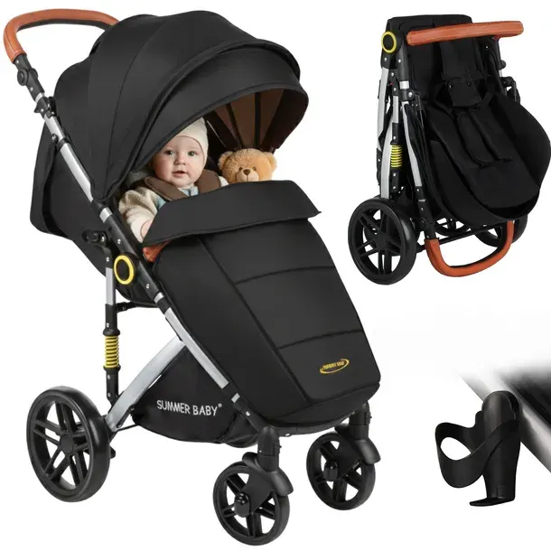 Wózek spacerowy składany czarny SUMMER BABY uchwyt na kubek +folia
