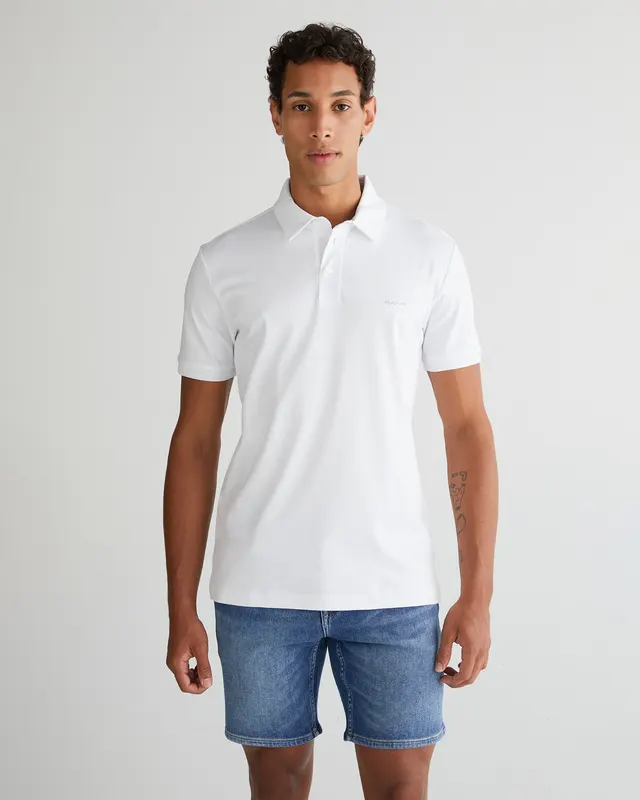 Gant Polo Męskie Kołnierzyk Polo Krótki Rękaw Slim Fit Białe