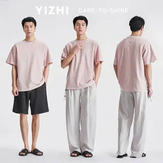 Men Lyocell Neck Letter Embroidery Short Sleeve T-Shirt Summer Crew Neck Loose Minimalist Versatile Couple Matching Tee Top