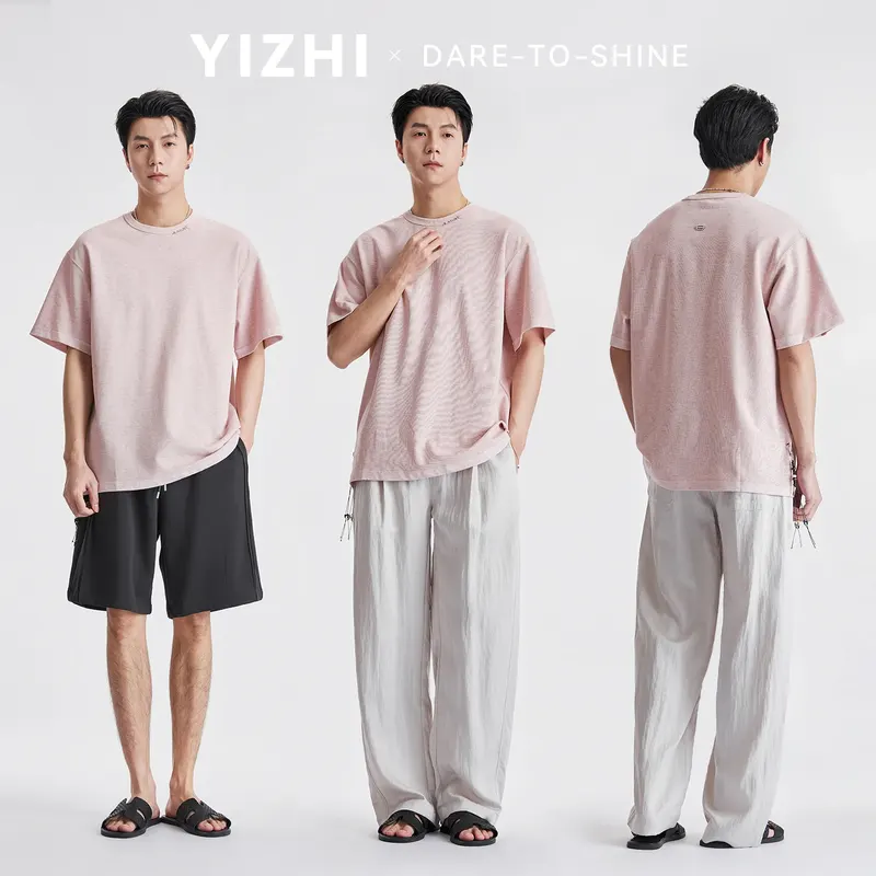Men Lyocell Neck Letter Embroidery Short Sleeve T-Shirt Summer Crew Neck Loose Minimalist Versatile Couple Matching Tee Top