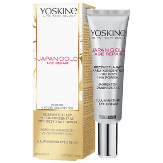 Yoskine Japan Gold rozświetlający krem pod oczy i na powieki z 24k złotem, peptydem i kofeiną 15 ml