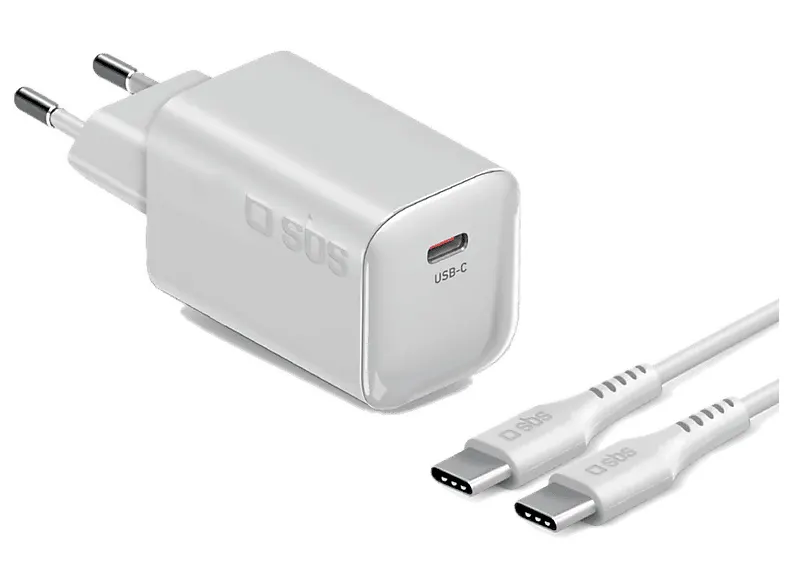Ładowarka sieciowa SBS 70W GaN PD 3.0 USB-C + kabel 2m Biały