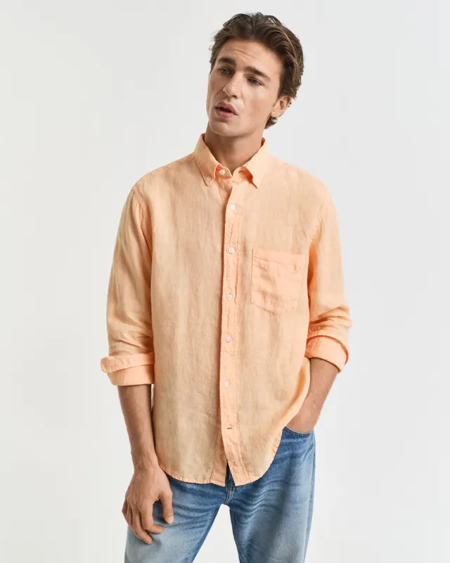 Gant Koszula Męska Z Długim Rękawem Regular Fit Żółta