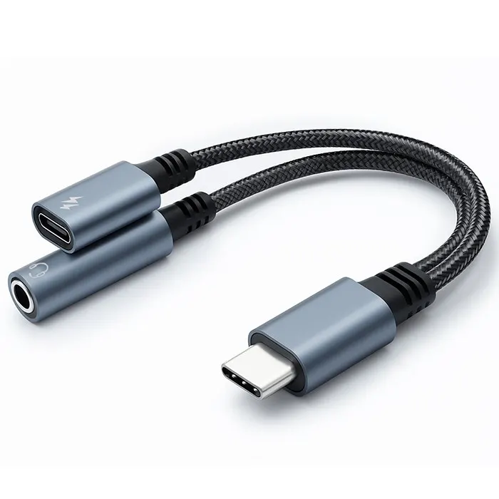 Qoltec Adapter USB-C 2w1 | USB-C | Jack 3.5mm | PD 15W | 10cm