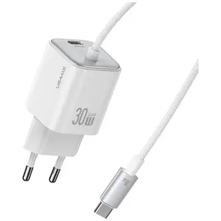 USAMS Ładowarka sieciowa JC Series CC264 30W GaN Fast Charge wbudowany kabel USB-C biała