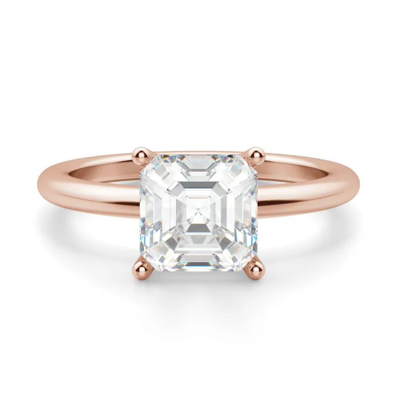 Basket Set Asscher 1.00 krt Klasyczny Pierścionek Zaręczynowy Diament Laboratoryjny 585 Różowe Złoto (14K)