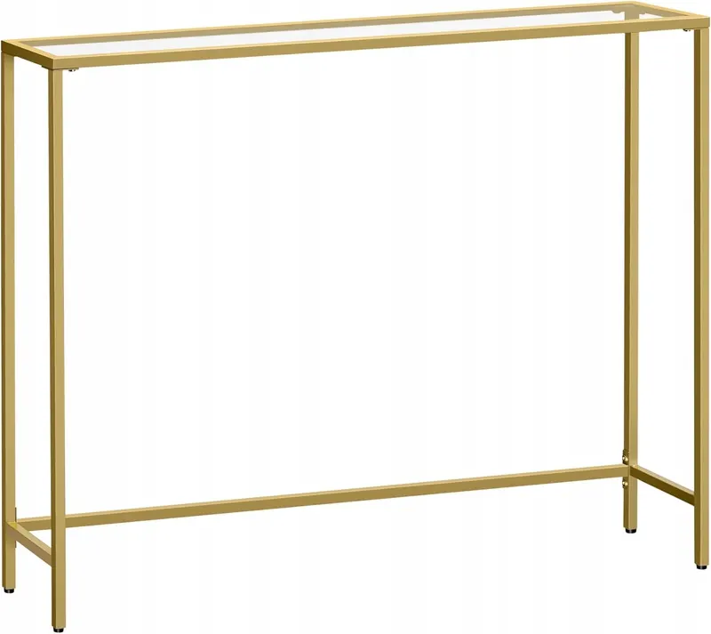 STOLIK KONSOLA SZKLANY WĄSKI 20 x 100 x 80 cm DO KORYTARZA SOFY ZŁOTY