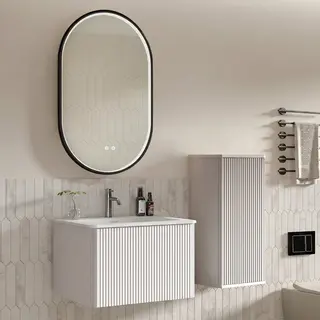Zestaw mebli łazienkowych z umywalką, szafką boczną i lustrem LED, wisząca umywalka z szafką pod umywalkę o szerokości 60 cm, szafka magazynowa, owa..