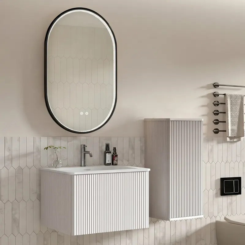 Zestaw mebli łazienkowych z umywalką, szafką boczną i lustrem LED, wisząca umywalka z szafką pod umywalkę o szerokości 60 cm, szafka magazynowa, owa..
