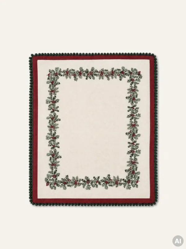 Maty stołowe HOLLY bawełniane ze świątecznym wzorem i lamówką, zestaw 2 szt. 2*30x45cm