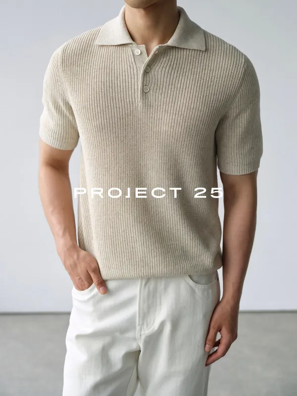 PROJECT 25 Men Linen Old Money Style Relaxed Breathable Fishbone Knit Lapel Short Sleeve Casual Polo Summer Fashion Daily Tops