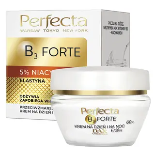 Perfecta B3 Forte przeciwzmarszczkowy krem na dzień i na noc 60+ z 5% niacynamidem, elastyną, skwalanem, kwasem hialuronowym i olejem z oliwek 50 ml