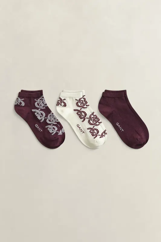 Gant Skarpetki Damskie Z Monogramem Bordowe 3-Pak