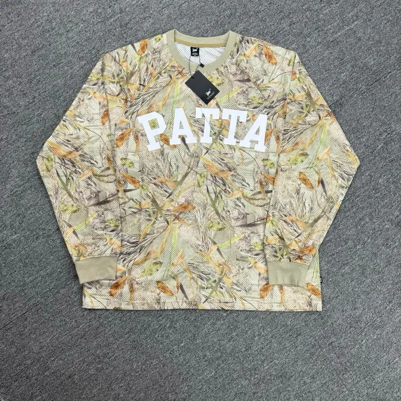 Patta Retro Maple Leaf Style Men's and Women's Mesh Loose-Sleeved Long-Sleeved T-Shirt Casual Sports Sportswear Tee