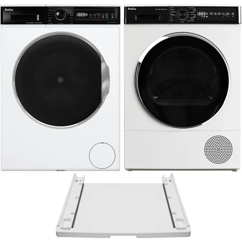 Zestaw AGD Amica Pralka WA3S712ALiSHB 7kg Slim + Suszarka AD3S72LHB (E) 7kg Slim + Łącznik VSK02