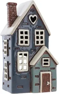 Niebieski ceramiczny domek świecznik na podgrzewacz, ręcznie malowany, 21