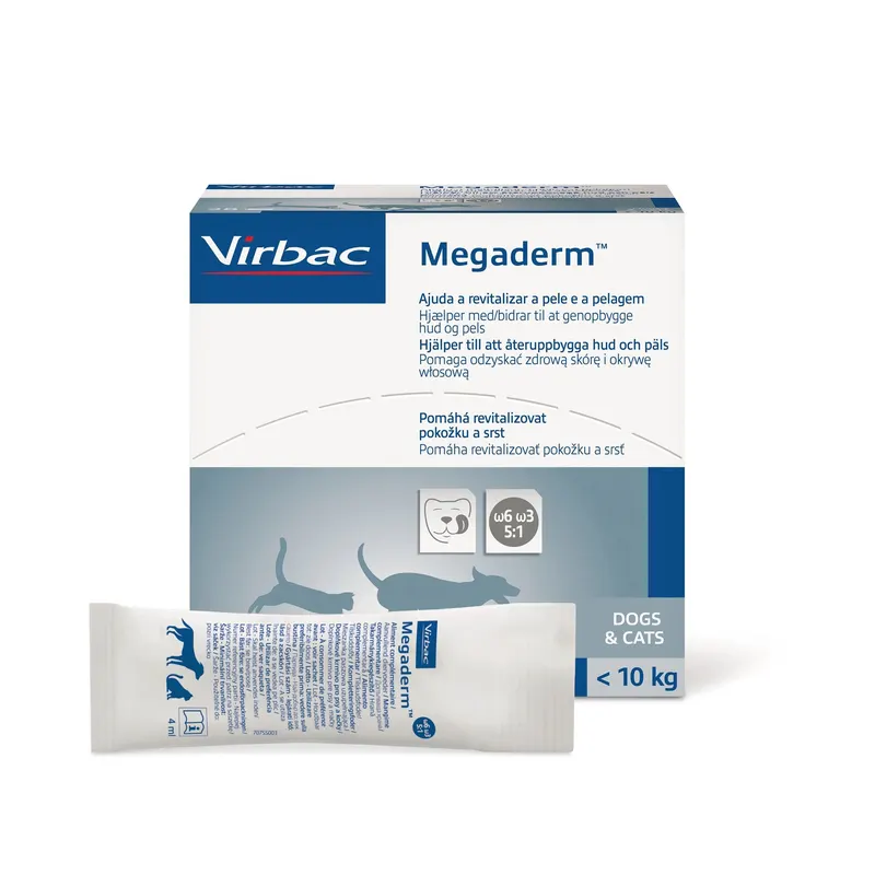 VIRBAC Megaderm Kwasy tłuszczowe wzmacniające skórę i sierść - suplementy dla psa i kota - 28x4ml