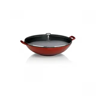 wok ze szklaną pokrywą, żeliwo emaliowane, śred.36 cm, 4 l, wys. 10 cm, stalowa rączka