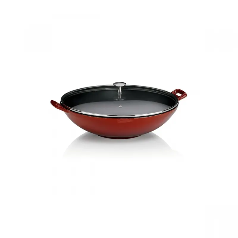 wok ze szklaną pokrywą, żeliwo emaliowane, śred.36 cm, 4 l, wys. 10 cm, stalowa rączka