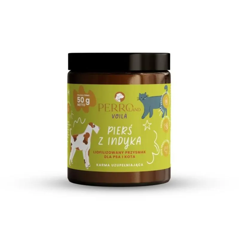 PERRO Voila Liofilizowana Pierś z Indyka Kawałki mono - przysmak dla psa i kota - 50g