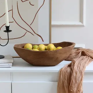 French Wabi-Sabi Fruit Bowl Solid Wood Tea Room Serving Tray Minimalist Living Room Ornaments Artisan Hand-Carved Snack Platter