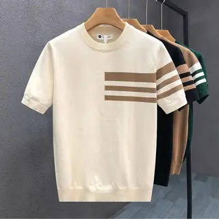 Korean Style 2025 Summer New Fashion Men's Striped Contrast Color O-neck Short Sleeve Breathable Casual Trendy T-shirts Male Top