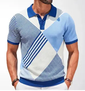 Men's Spring and Summer New Knitted Sweater Fashion Jacquard Short-sleeved Pullover POLO Shirt T-shirt