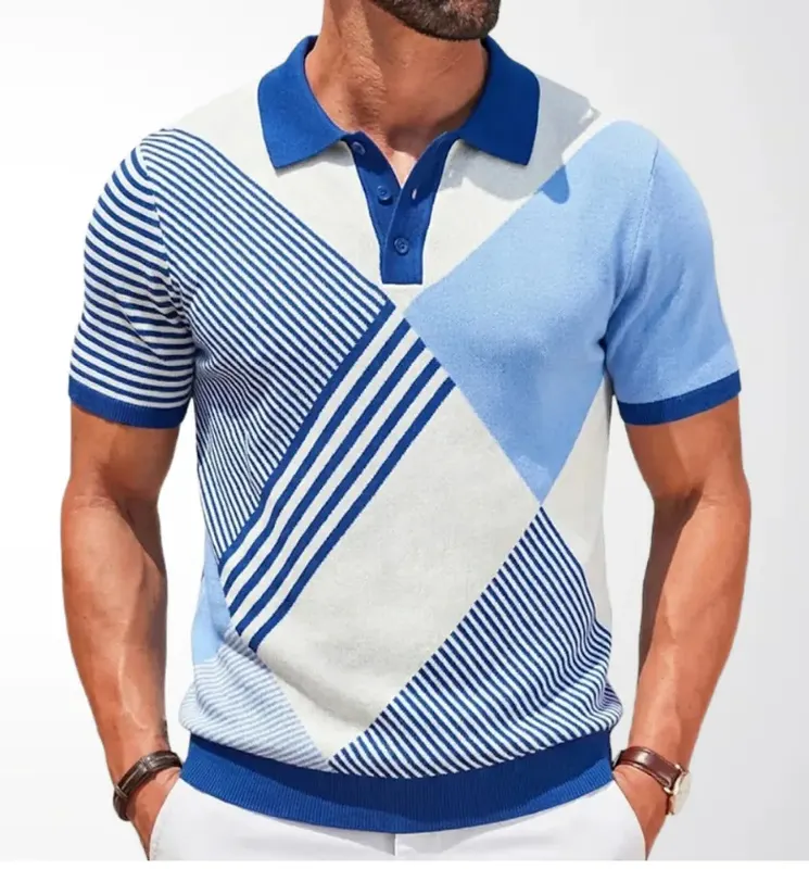 Men's Spring and Summer New Knitted Sweater Fashion Jacquard Short-sleeved Pullover POLO Shirt T-shirt