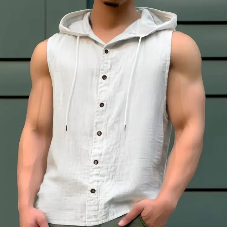 Summer Men's Casual Sleeveless Vest Shirt Hooded Solid Color Breathable Loose Vest