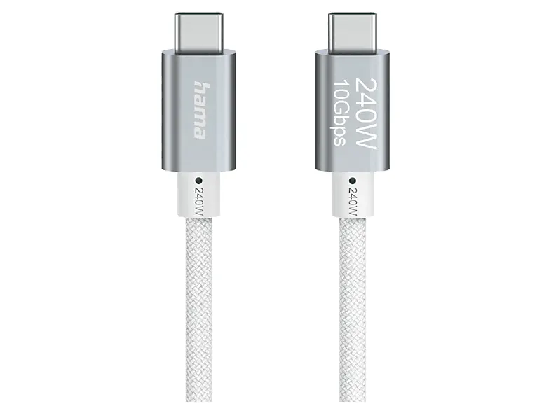 Kabel USB-C HAMA 240W USB 3.2 Gen2 10Gbit/s 1.5m Biały