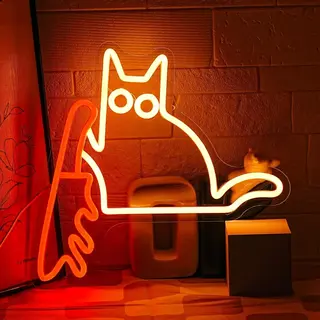 Neon LED Kot z Nożem Pomarańczowy 30 x 40 cm Dekoracja na Ścianę