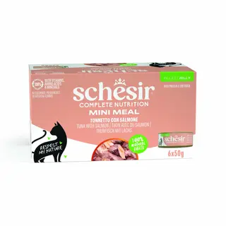 Schesir Complete Nutrition, filet w galarecie, 6 x 50 g w puszce - Tuńczyk z łososiem