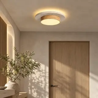 LITHORA – plafon LED z naturalnego trawertynu w stylu Japandi | Orzech / Surowe drewno