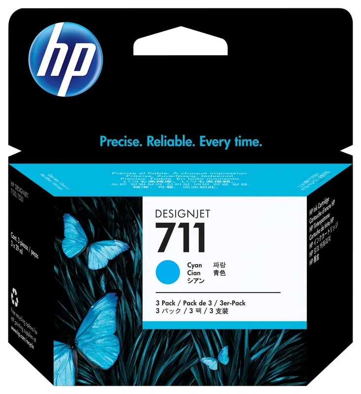 Zestaw 3 sztuk błękitnych wkładów atramentowych HP 711 DesignJet 29 ml