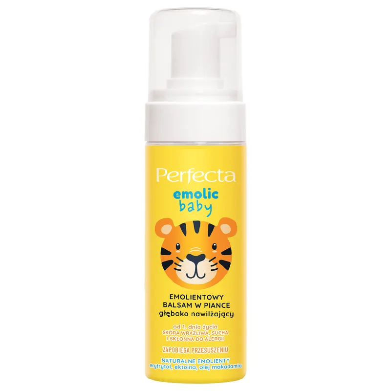 Perfecta Emolic Baby emolientowy balsam w piance do ciała z olejem makadamia, ektoiną, erytrytolem i pantenolem 160 ml