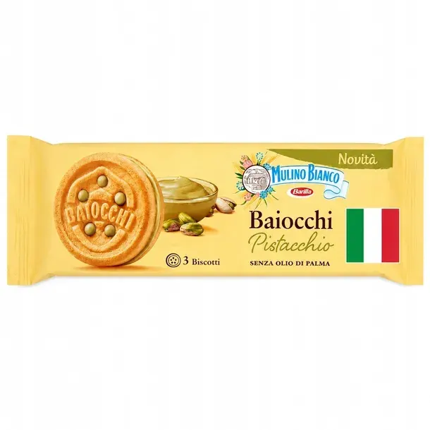 Ciastka z kremem pistacjowym Baiocchi al 28g- Mulino Bianco Pistacchio