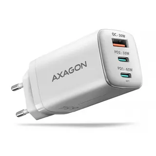 AXAGON ACU-DPQ65W Ładowarka sieciowa GaN 65W, 3x port (USB-A + dual USB-C) PD3.0/QC4+/PPS/Apple, Biała