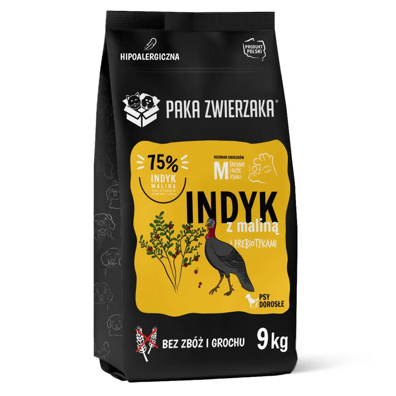 PAKA ZWIERZAKA Indyk z maliną M Mono - sucha karma dla psa - 9kg