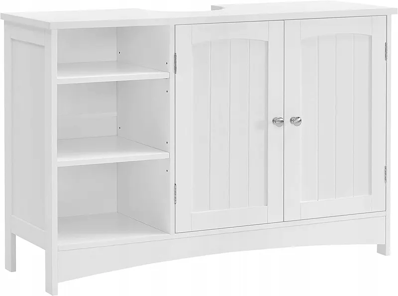 Szafka pod umywalkę 90x30x60 cm ŁAZIENKOWA 2 DRZWI REGULOWANE PÓŁKI BIAŁA