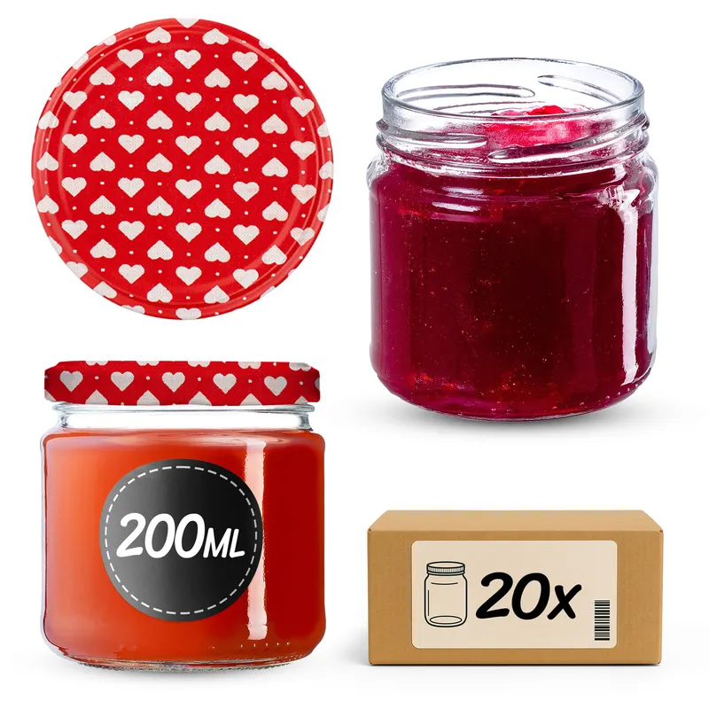 Słoiki na przetwory Lerma 200ml 20szt fi 66 mm + wieczka "Serca"