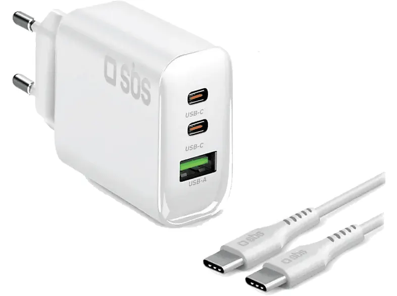 Ładowarka sieciowa SBS 3-Port PD PPS 140W + kabel USB-C 2m (240W) Biały