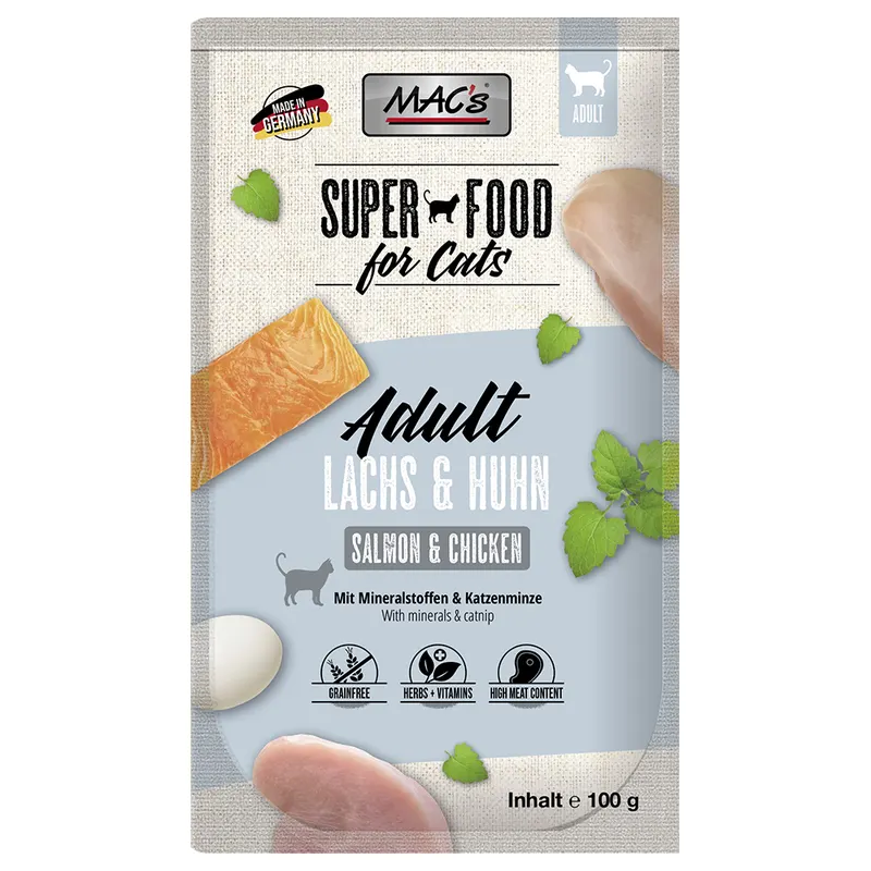 MAC´s Cat Super Food w saszetkach, 12 x 100 g - Łosoś i kurczak