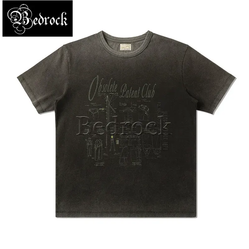 Mbbcar Vintage Washed Heavyweight Cotton T-Shirt Men Women 245g 32S Double Yarn Geometric Pattern Short Sleeve Retro Tee
