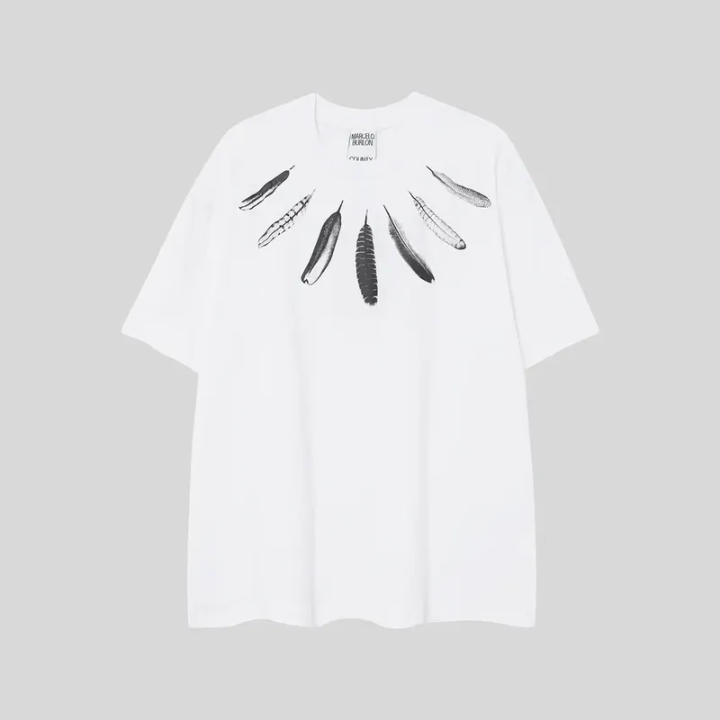 Marcelo Burlon 2026 European-style trendy brand short-sleeved T-shirt with feather and wing patterns trendy half-sleeve design