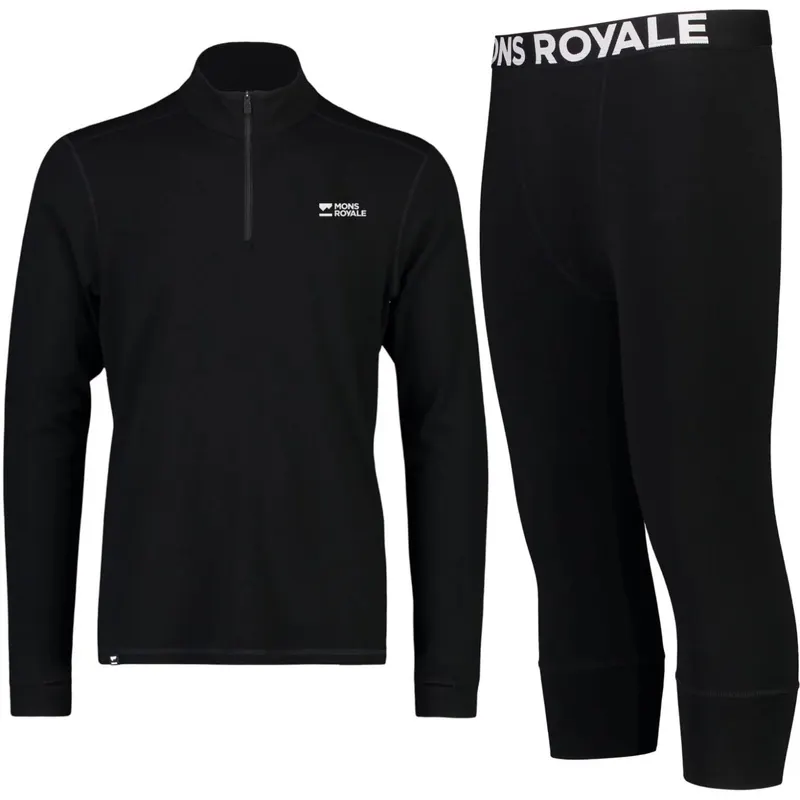 Zestaw Mons Royale Cascade 1/4 Zip/3/4, męski, czarny