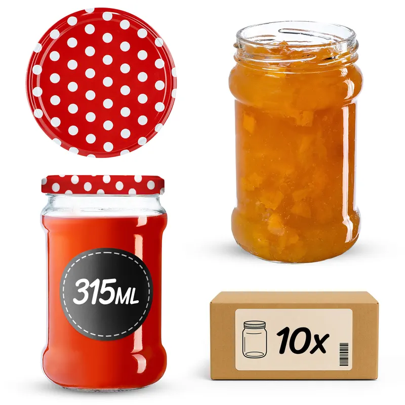 Słoiki na przetwory Seno 315ml 10szt fi 66 mm + wieczka "Groszek czerwony"