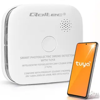 Qoltec Czujnik dymu z baterią | Tuya | Wi-Fi | alarm 85dB | LED