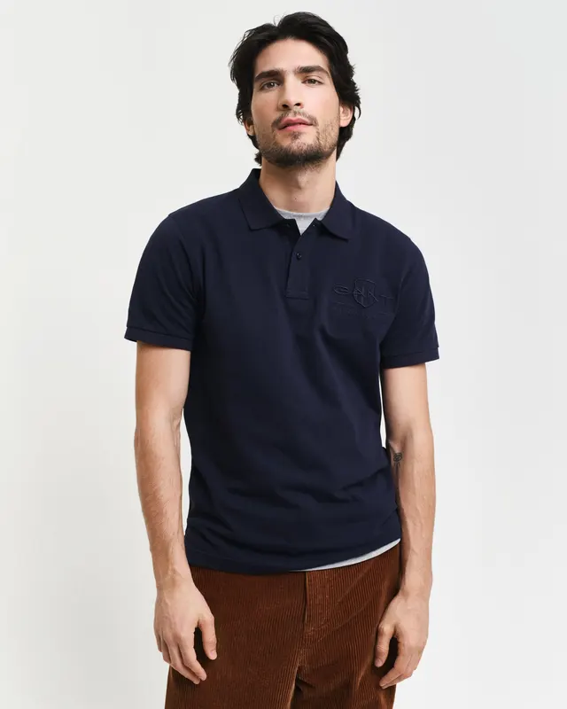 Gant Koszulka Polo Męska Z Nadrukiem Regular Fit Granatowa